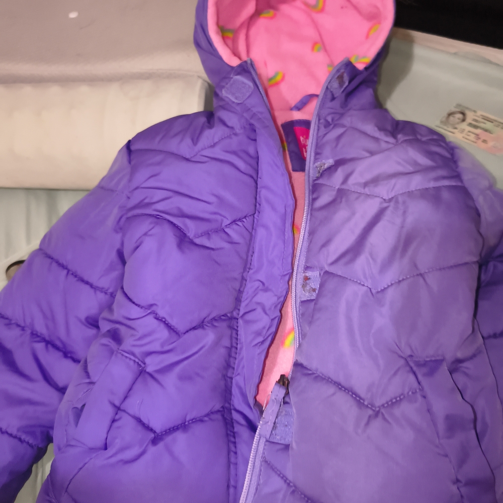 Pink Platinum Purple Puffer Jacket with Pink Hood